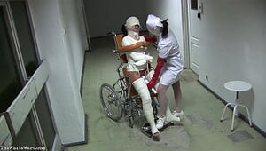 Patient in Wheelchair with Violated Legs and Heterosexual jacket - TheWhiteWard.com