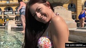 Female almost caught jerking in a public pool