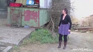 German Red-haired Grandmother enjoys a Countryside Pummeling