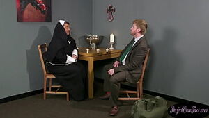 Slobbery nun gargles on ginger pecker